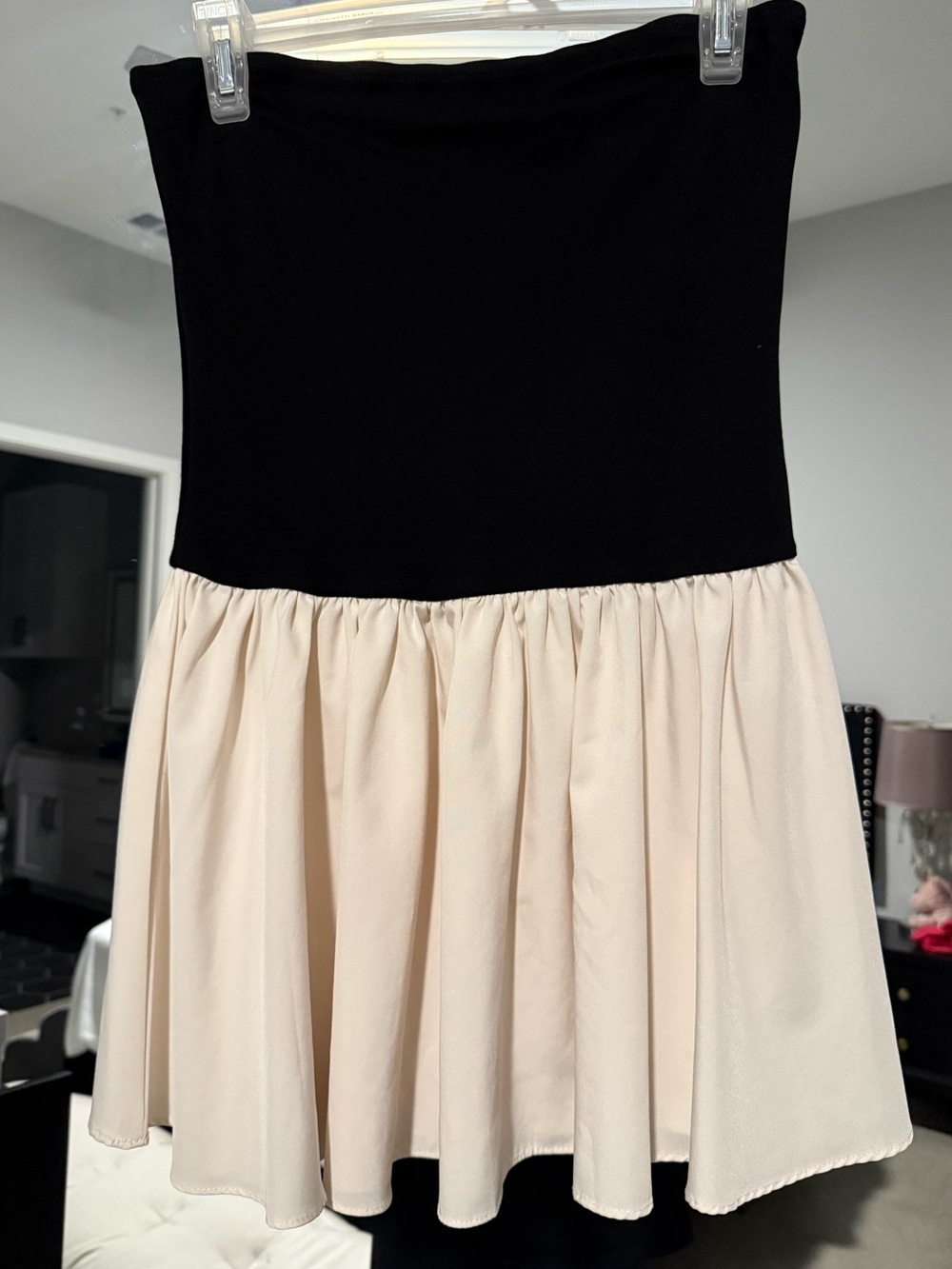 Commense: Black & Cream Patchwork Bustier  Short Dress - Picture 3 of 7